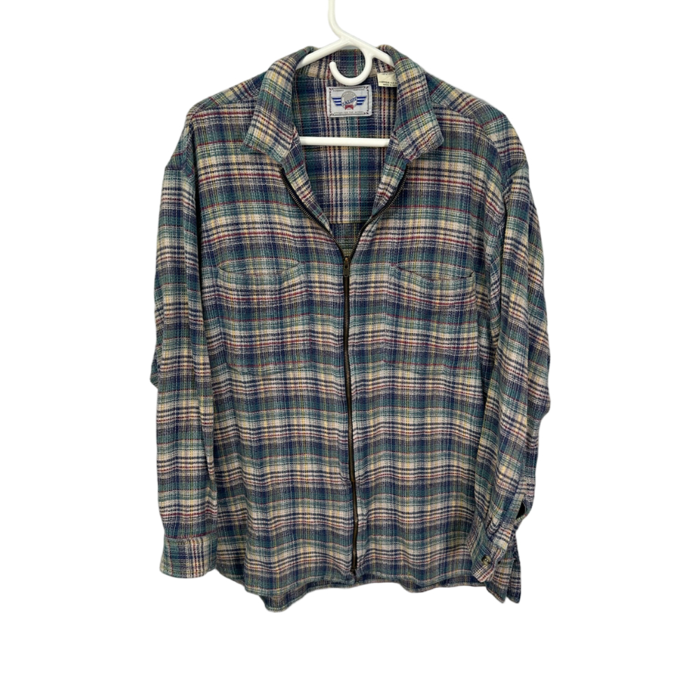 Vintage 90's Blue Plaid Cozy Full‎ Zip Sweater Men's Medium